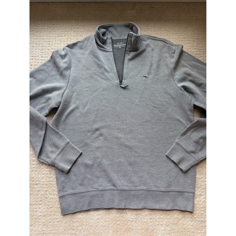 Vineyard Vines Quarter Zip Pullover M Gray Pique Cotton Coastal Preppy Luxury